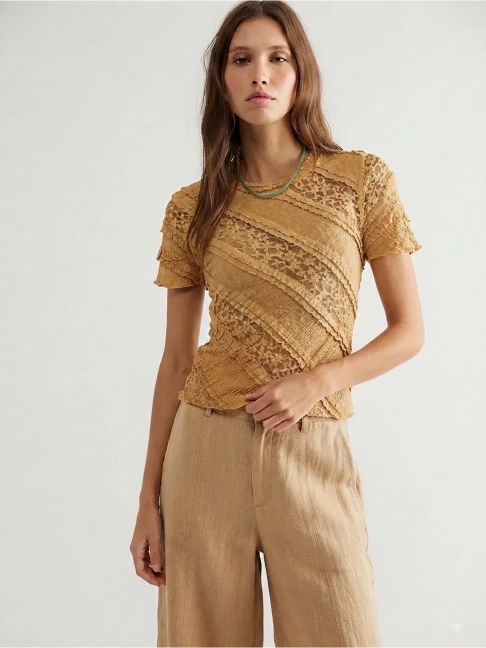 NWT Free People Solita Short-Sleeve Lace Top Tee size Large